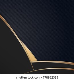 Abstract polygonal overlap dimension modern luxury dark background and gold metal border texture cover layout template with copy space. Material design concept. Trendy banner or poster design business