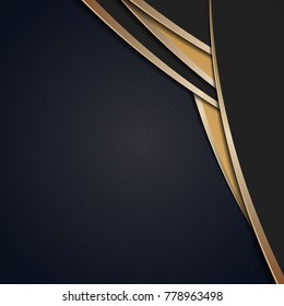 Abstract polygonal overlap dimension modern luxury dark background and gold metal border texture cover layout template with copy space. Material design concept. Trendy banner or poster design business