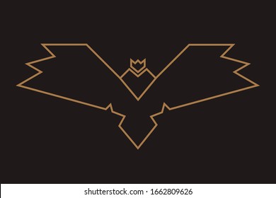Abstract polygonal owl with open wings and a crown. Black geometric bird pattern.