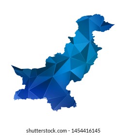 Abstract polygonal Pakistan map. Vector low poly color blue map geometric shape texture. Vector illustration.