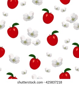 Abstract polygonal pattern with apple and apple flower, low poly vector illustration, perfect seamless background for wall paper, cover, interior design, nature vector on the white background