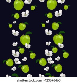 Abstract polygonal pattern with apples and flowers on the vertical direction.