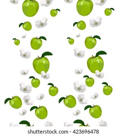 Abstract polygonal pattern with apples and flowers on the vertical direction.