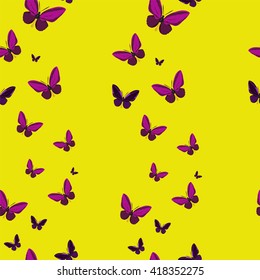 Abstract polygonal pattern with colorful butterflies, image with low poly butterfly, vector illustration with nature on the yellow background