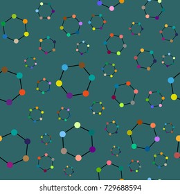 Abstract polygonal pattern with colorful dots.