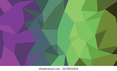 Abstract polygonal pattern featuring a gradient from purple to green, with sharp geometric shapes. Scalable vector format suitab...
