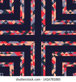 Abstract polygonal pattern with lines of colored triangles. Can be used as poster, banner, border, background, Wallpaper, card, print and etc. Eps10 vector.