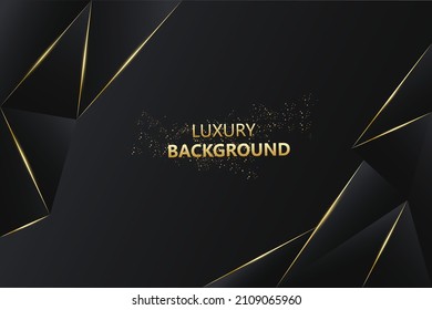 Abstract polygonal pattern luxury background dark black with gold. Triangle shape geometric.Eps10 Vector