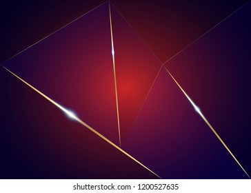 Abstract polygonal pattern luxury dark blue and red with gold, vector illustration background 