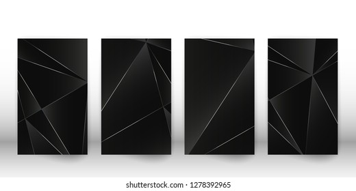 Abstract polygonal pattern. Luxury dark cover design with a geometric silver shapes. Polygon cover template. Vector illustration.