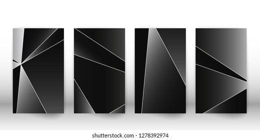 Abstract polygonal pattern. Luxury dark cover design with a geometric silver shapes. Polygon cover template. Vector illustration.