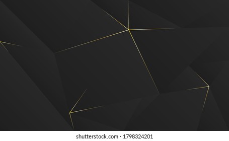 Abstract polygonal pattern luxury dark black with gold. Minimal geometric background. Dynamic shapes composition. 