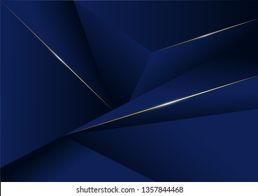 Linha dourada de luxo padrão poligonal abstrato com fundo de modelo azul escuro. estilo premium para cartaz, capa, impressão, arte. Ilustração vetorial