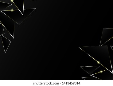 Línea dorada de diseño poligonal abstracta con fondo de plantilla negra.El fondo vectorial se puede utilizar en diseño de portada, diseño de libros, afiche, tapa cd, volante, fondos de sitio web o publicidad.