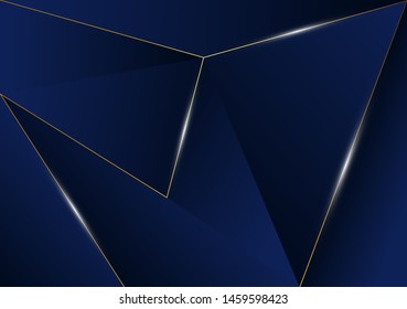 Abstract polygonal pattern luxury golden line with dark blue template background. premium style for poster, cover, print, artwork. Vector illustration