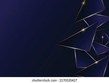 Resumen de patrón poligonal línea dorada de lujo con fondo de plantilla azul oscuro. estilo premium para afiches, portadas, impresos, obras de arte. Ilustración del vector