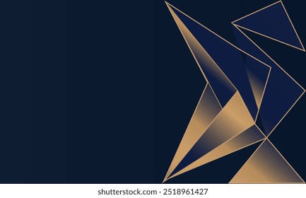 Abstractas línea dorada de lujo de patrón poligonal con fondo de Plantilla azul marino oscuro.
