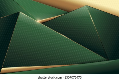 Abstract polygonal pattern luxury green and gold background