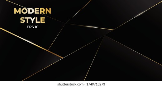Resumen de patrones poligonales de lujo y estilo moderno con color negro oscuro y dorado para el fondo, banner, volante y publicidad