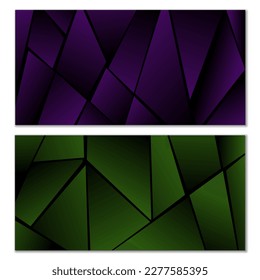 Resumen de patrón poligonal. Conjunto de dos fondos poligonales de gradiente oscuro. Diseño de fondo, portada, postal, banner, papel tapiz