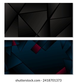 Resumen de patrón poligonal. Conjunto de dos fondos poligonales de gradiente oscuro. Diseño de fondo, portada, postal, banner, papel tapiz
