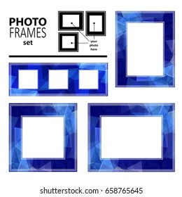 Abstract polygonal photo frames set isolated on white background.