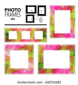 Abstract polygonal photo frames set isolated on white background.