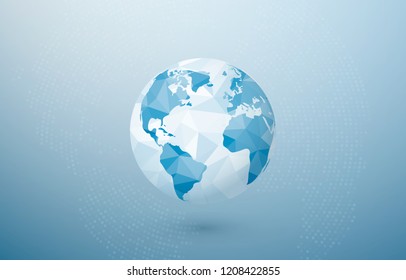 Abstract Polygonal Planet. World globe map. Creative Earth concept. Vector illustration on blue background