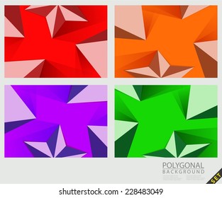Abstract Polygonal pyramid and star background set