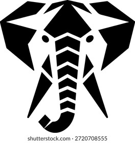 Representación poligonal Abstractas de la cabeza de elefante con líneas angulares, tronco y orejas grandes que simbolizan la sabiduría o el animal de safari