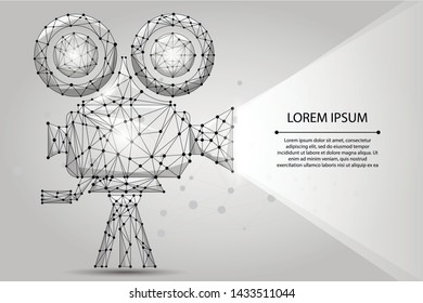 Abstract polygonal Retro cinema projector. Low poly wireframe vector illustration.Movie time. Cinema, movie, festival poster