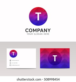 Abstract polygonal round circle T letter icon company logo sign vector design.