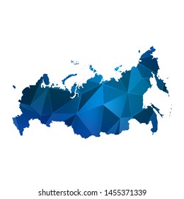 Abstract polygonal Russia map. Vector low poly blue color map geometric shape texture. Vector illustration.