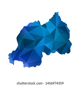 Abstract polygonal Rwanda map. Vector low poly color blue map geometric shape texture. Vector illustration.