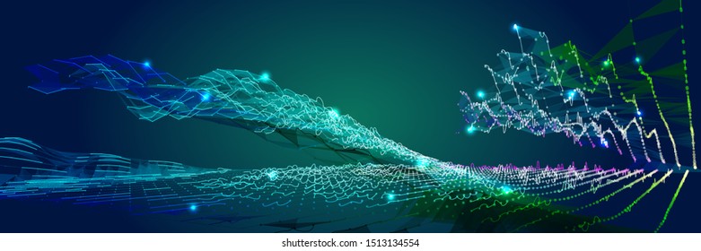 Abstract polygonal science background with connecting dots,lines and faces.  Big data.
