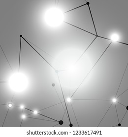 Abstract polygonal science background with connection dots and lines.
