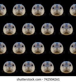 Abstract polygonal seal seamless background. Modern low poly cute seal portrait pattern for design textile, t shirt, veterinary clinic poster, gift card, bag print, art workshop advertising etc.