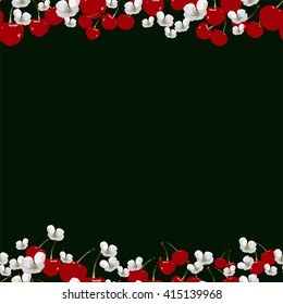 Abstract polygonal seamless pattern with cherry and apple flower on the horizontal direction, perfect image for wall paper, cover and interior design, low poly vector illustration