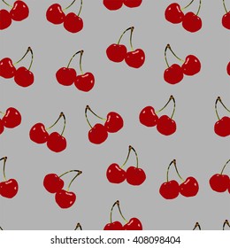 Abstract polygonal seamless texture, image with low red cherry, summer pattern on the violet background, picture with berry, vector illustration
