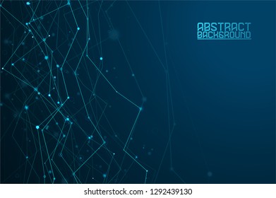 Abstract polygonal shapes. Background with connecting dots and lines. Futuristic molecules on dark background. The technology concept illustration