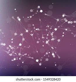 Abstract polygonal shapes. Background with connecting points and lines. Futuristic molecules on color background. The technology concept illustration