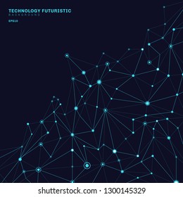 Abstract polygonal shapes on dark blue background consisting of lines and points in the form of planets and constellations technology concept. Digital internet connection. Vector illustration