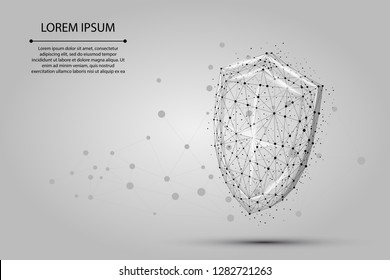 Abstract Polygonal Shield. Low Poly Wireframe Vector Illustration. Protect And Secure Digital Concept Mash Line And Point.