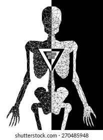 Abstract polygonal skeleton. Linear illustration. Polygonal poster