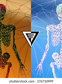 Abstract polygonal skeleton. Linear illustration. Polygonal poster
