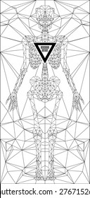 Abstract polygonal skeleton. Linear illustration. Polygonal poster
