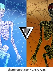 Abstract polygonal skeleton. Linear illustration. Polygonal poster