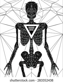 Abstract polygonal skeleton. Linear illustration. Polygonal poster