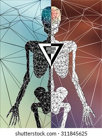 Abstract polygonal skeleton. Linear illustration. Polygonal poster