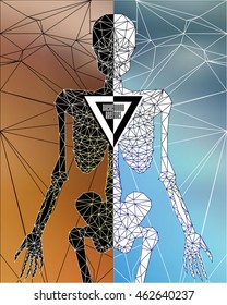 Abstract polygonal skeleton. Linear illustration. Polygonal poster